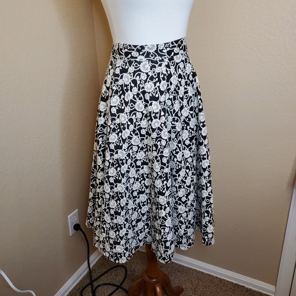 Black & White Floral A-Line Skirt